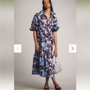 Anthropologie The Bettina Tiered Shirt Dress by Maeve XS Color: Brown NWT